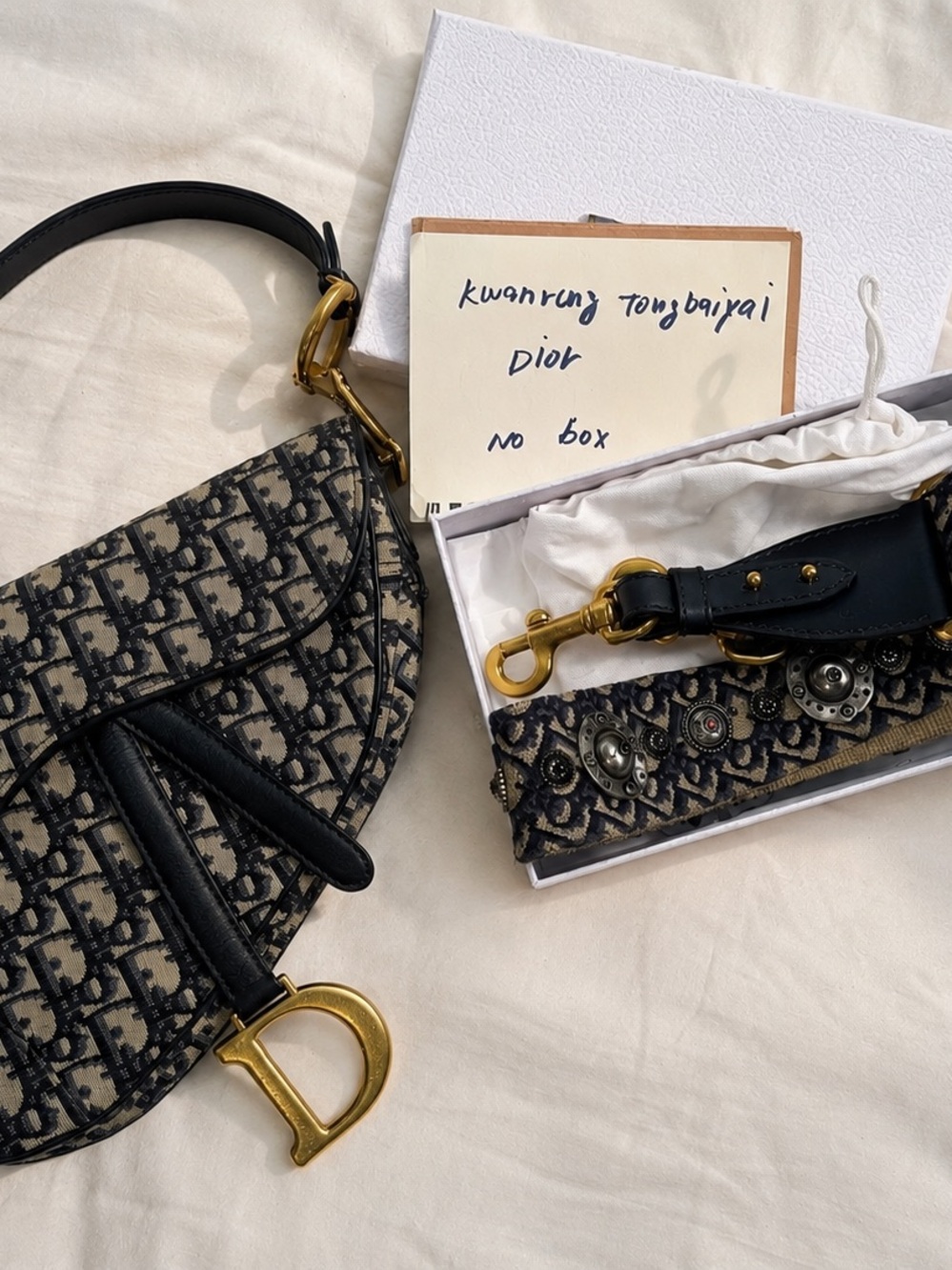 Dior Black and Beige Oblique Monogram Mini Saddle Bag with Gold Hardware